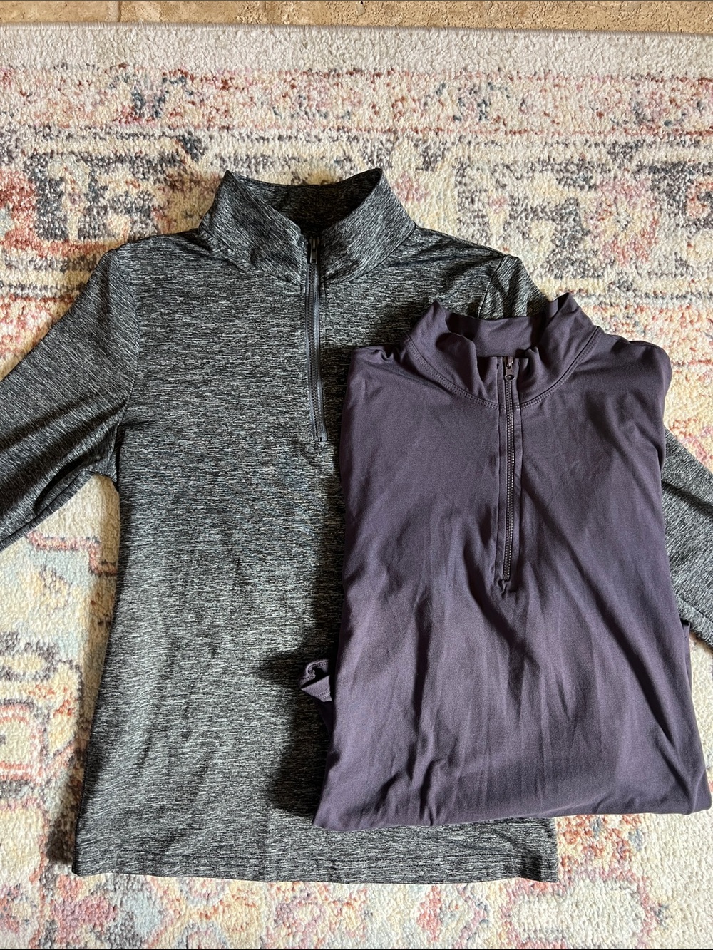 SHEIN Gray and Purple Quarter-Zip Long Sleeve Tops TWO